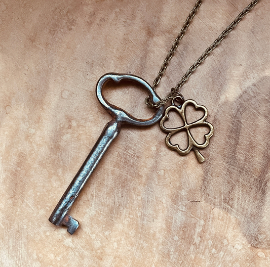 Authentic Vintage Skeleton Key Necklace or Keychain, Upcycled Real Skeleton Key with Custom Chain & Charm