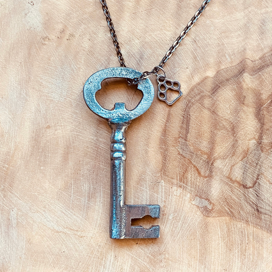 Authentic Vintage Skeleton Key Necklace or Keychain, Upcycled Key Jewelry, Rustic Antique Key Pendant, Choose Chain & Charm