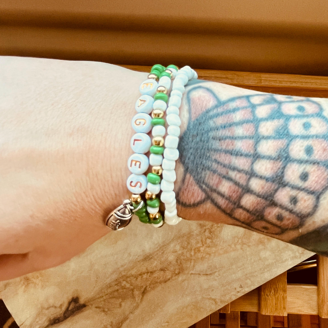 Philadelphia Eagles Stretch Bracelet Set, Eagles Jewelry, Football Charm Bracelet, Philly Fan Accessories, Game Day Jewelry