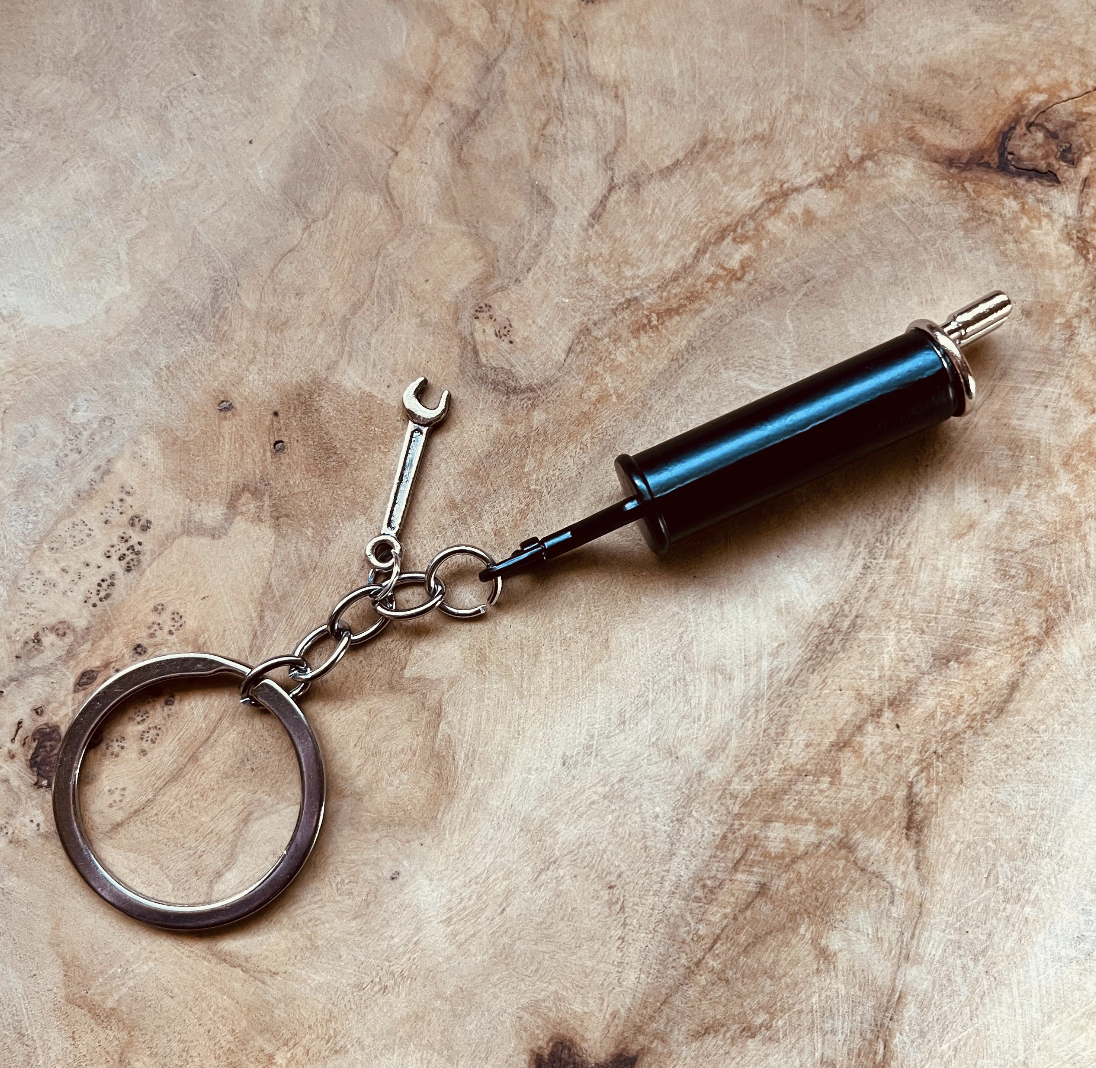 Exhaust Pipe Keychain with Wrench Charm, Car Enthusiast Keychain, Mechanic Keychain, Automotive Gift for Car Lovers, Gearhead Accessories