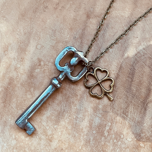Authentic Vintage Skeleton Key Necklace or Keychain, Antique Skeleton Key Jewelry, Custom Chain & Charm