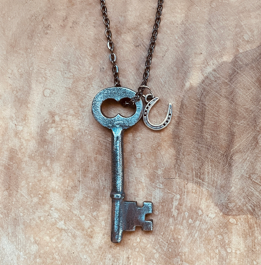 Authentic Vintage Skeleton Key Necklace or Keychain, Antique Skeleton Key Jewelry, Custom Chain & Charm