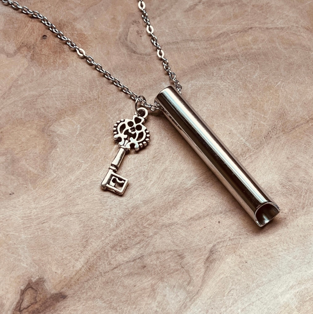 Breathing Necklace, Anxiety Relief Necklace, Calming Tube Pendant with Custom Charm