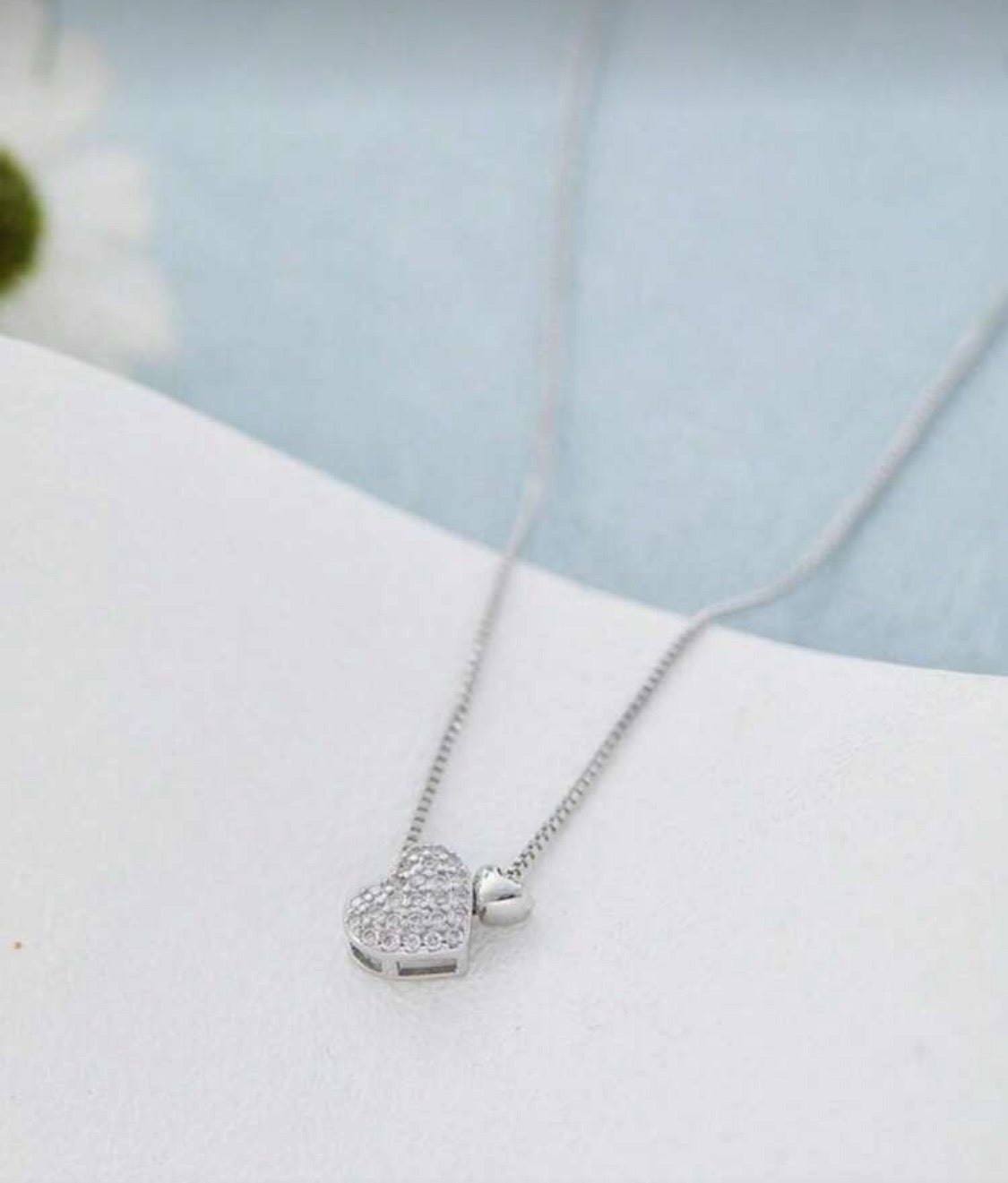 Dainty Heart Necklace, Double Heart Pendant, Crystal Pave Heart Necklace, Minimalist Everyday Jewelry, Gift for Her, Silver Heart Pendant