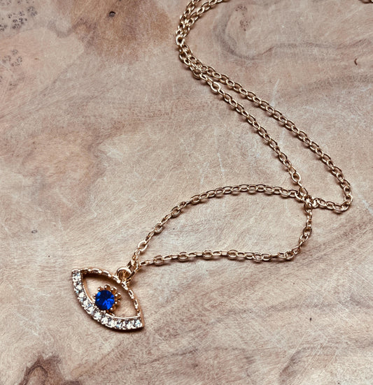Evil Eye Necklace, Protection Pendant, Gold Eye Pendant, Gemstone Eye, Eye of Protection, Third Eye, Protect, Dainty, Feminine
