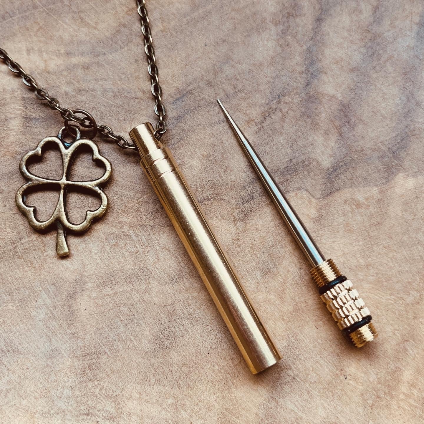 Functional Brass Stick Necklace – Hidden Tool Pendant, Everyday Carry Necklace, Tool Keychain, Toothpick, Custom Charm, Useful Necklace, Craft Jewelry, Silver Tube, Unique Gift