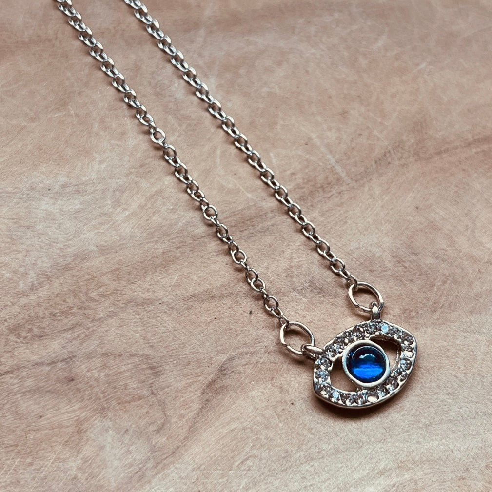 Evil Eye Necklace, Protection Pendant, Silver Eye Pendant, Gemstone Eye, Eye of Protection, Third Eye, Protect, Dainty, Feminine