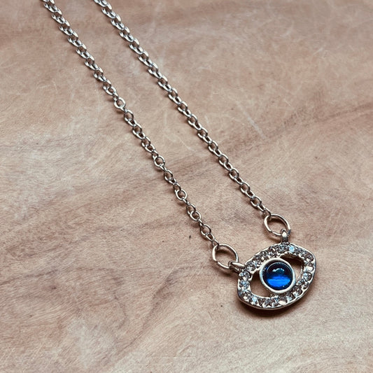 Evil Eye Necklace, Protection Pendant, Silver Eye Pendant, Gemstone Eye, Eye of Protection, Third Eye, Protect, Dainty, Feminine