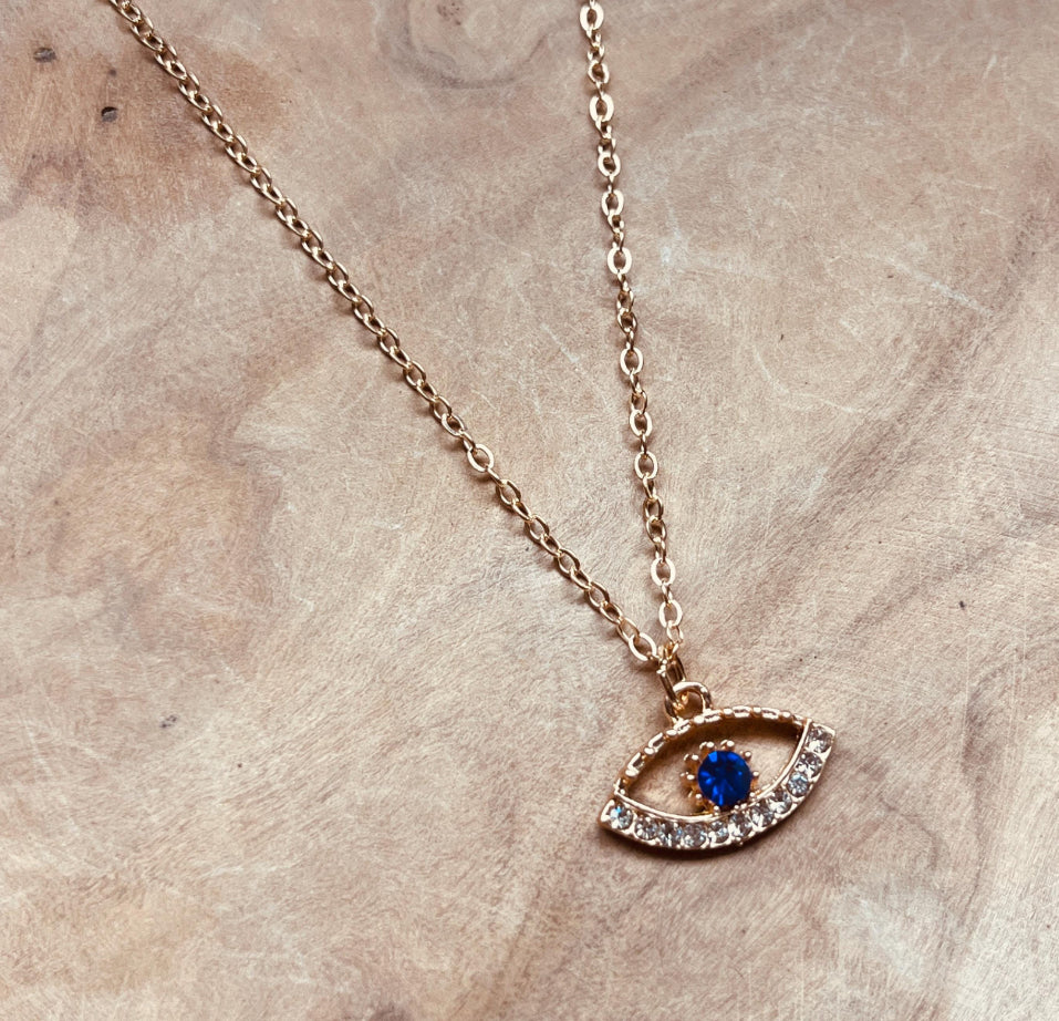 Evil Eye Necklace, Protection Pendant, Gold Eye Pendant, Gemstone Eye, Eye of Protection, Third Eye, Protect, Dainty, Feminine