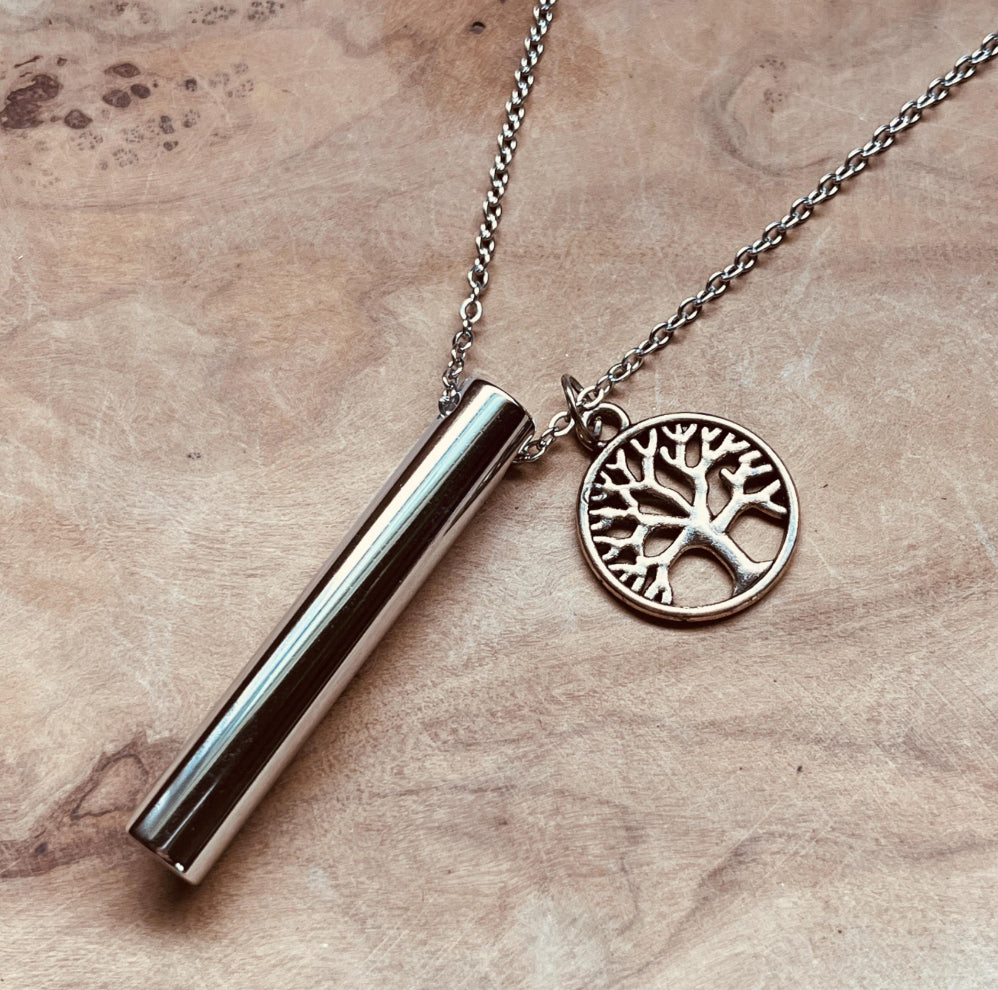 Breathing Necklace, Anxiety Relief Necklace, Calming Tube Pendant with Custom Charm