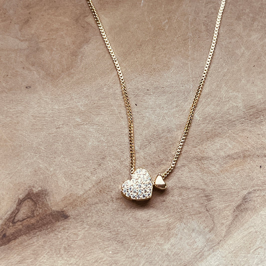 Dainty Heart Necklace, Double Heart Pendant, Crystal Pave Heart Necklace, Minimalist Everyday Jewelry, Gift for Her, Gold Heart Pendant
