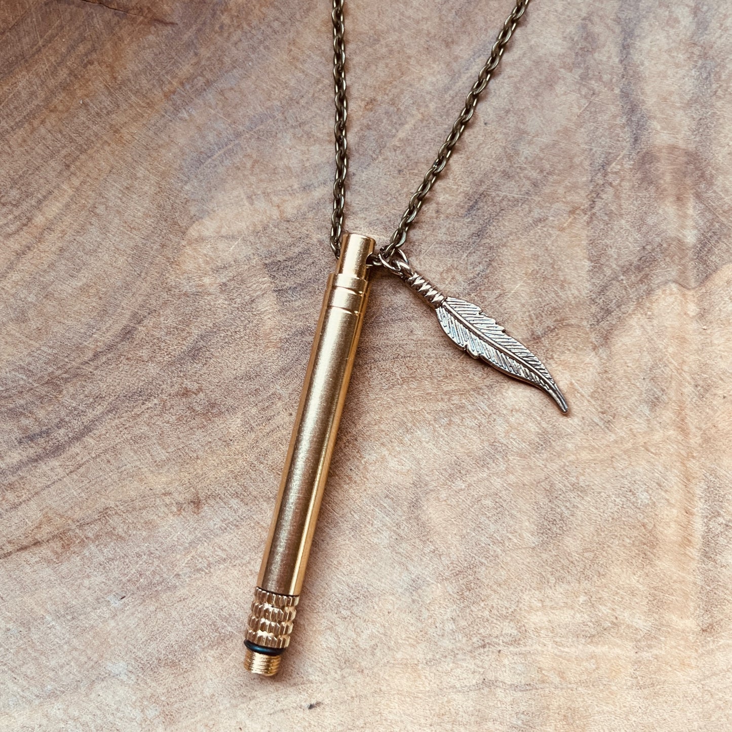 Functional Brass Stick Necklace – Hidden Tool Pendant, Everyday Carry Necklace, Tool Keychain, Toothpick, Custom Charm, Useful Necklace, Craft Jewelry, Silver Tube, Unique Gift