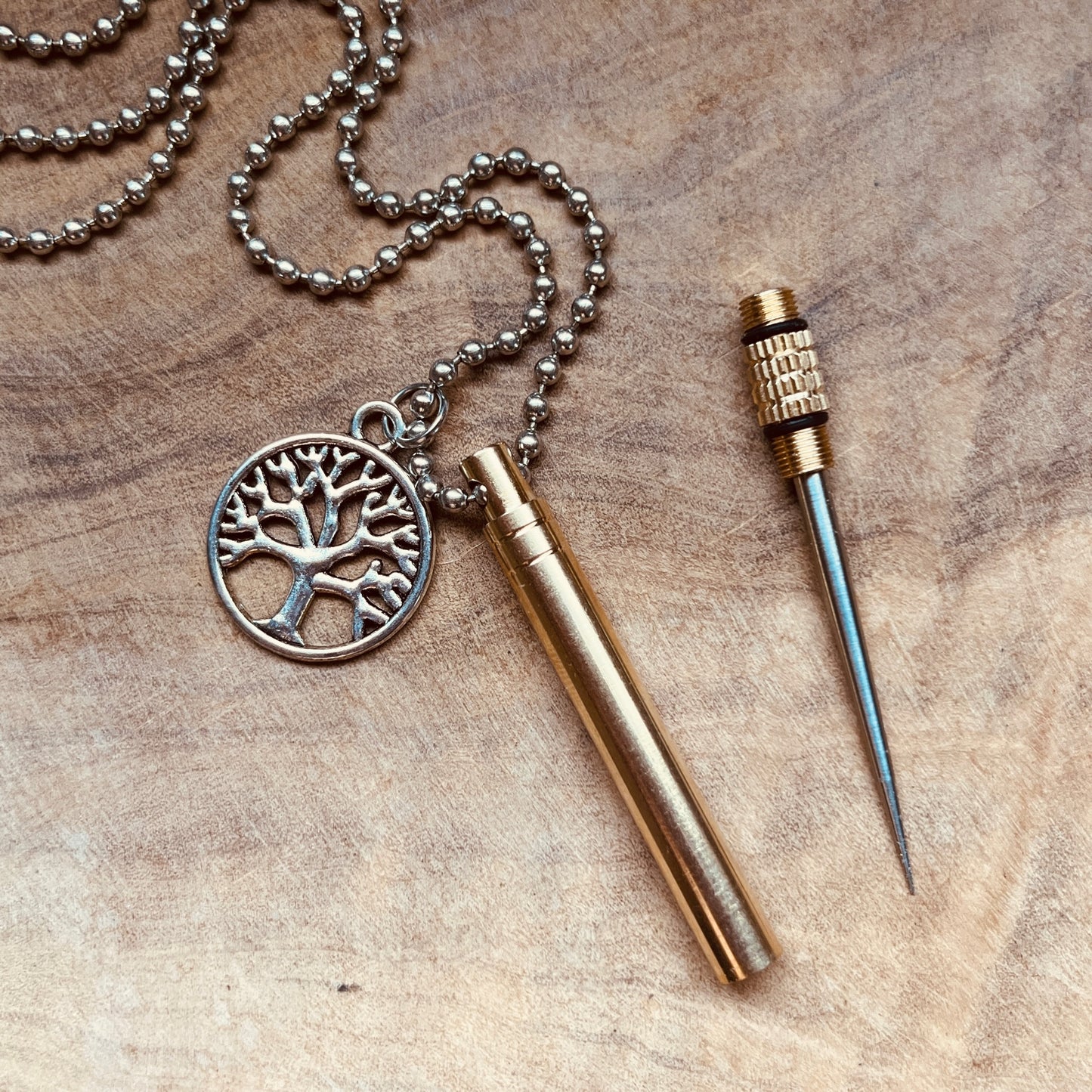 Functional Brass Stick Necklace – Hidden Tool Pendant, Everyday Carry Necklace, Tool Keychain, Toothpick, Custom Charm, Useful Necklace, Craft Jewelry, Silver Tube, Unique Gift