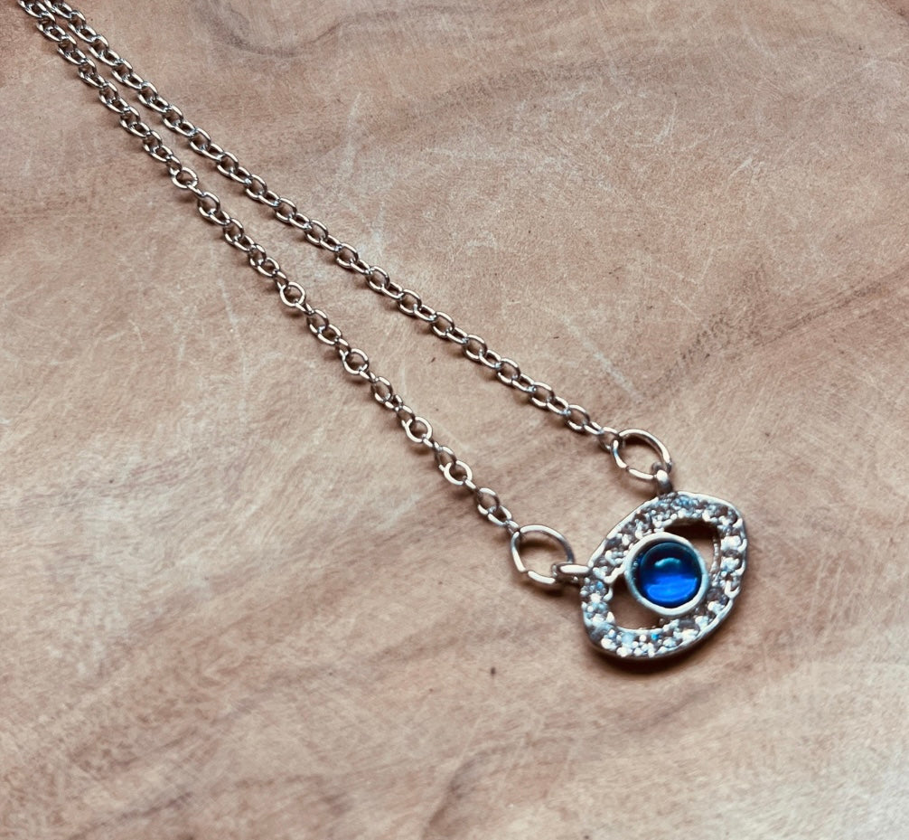 Evil Eye Necklace, Protection Pendant, Silver Eye Pendant, Gemstone Eye, Eye of Protection, Third Eye, Protect, Dainty, Feminine