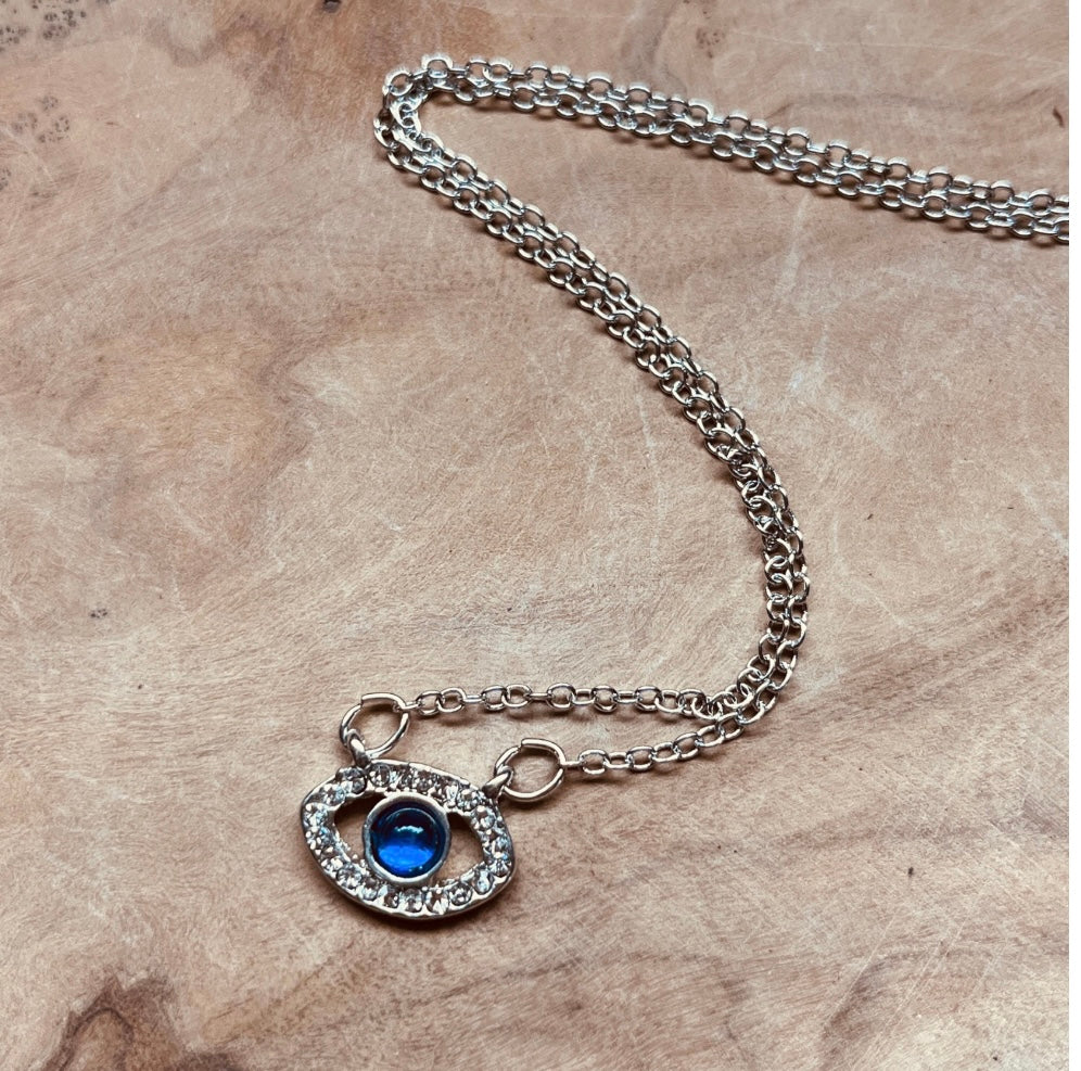 Evil Eye Necklace, Protection Pendant, Silver Eye Pendant, Gemstone Eye, Eye of Protection, Third Eye, Protect, Dainty, Feminine