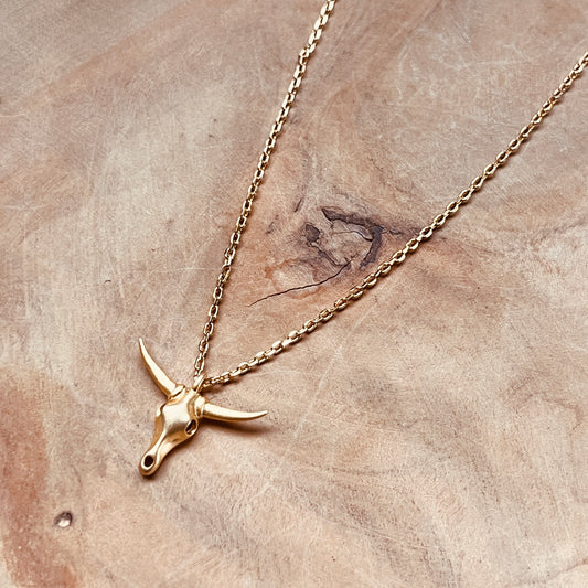 Dainty Gold Bull Skull Necklace, Cattle, Cow, Country Western, Boho, Adjustable Chain Length