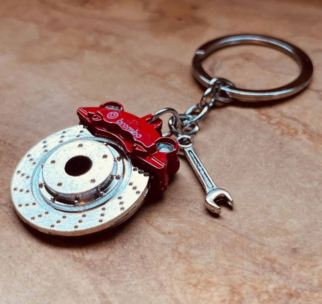 Disc Brake Keychain, Brembo Brake Rotor Keychain, Car Enthusiast Keychain, Mechanic Gift, Racing Keychain, Auto Keychain with Mini Wrench Charm
