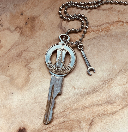 Vintage Plymouth Key Necklace or Keychain, Upcycled Car Key Jewelry, Plymouth Barracuda Road Runner Duster Accessory, Custom Chain & Charm Options