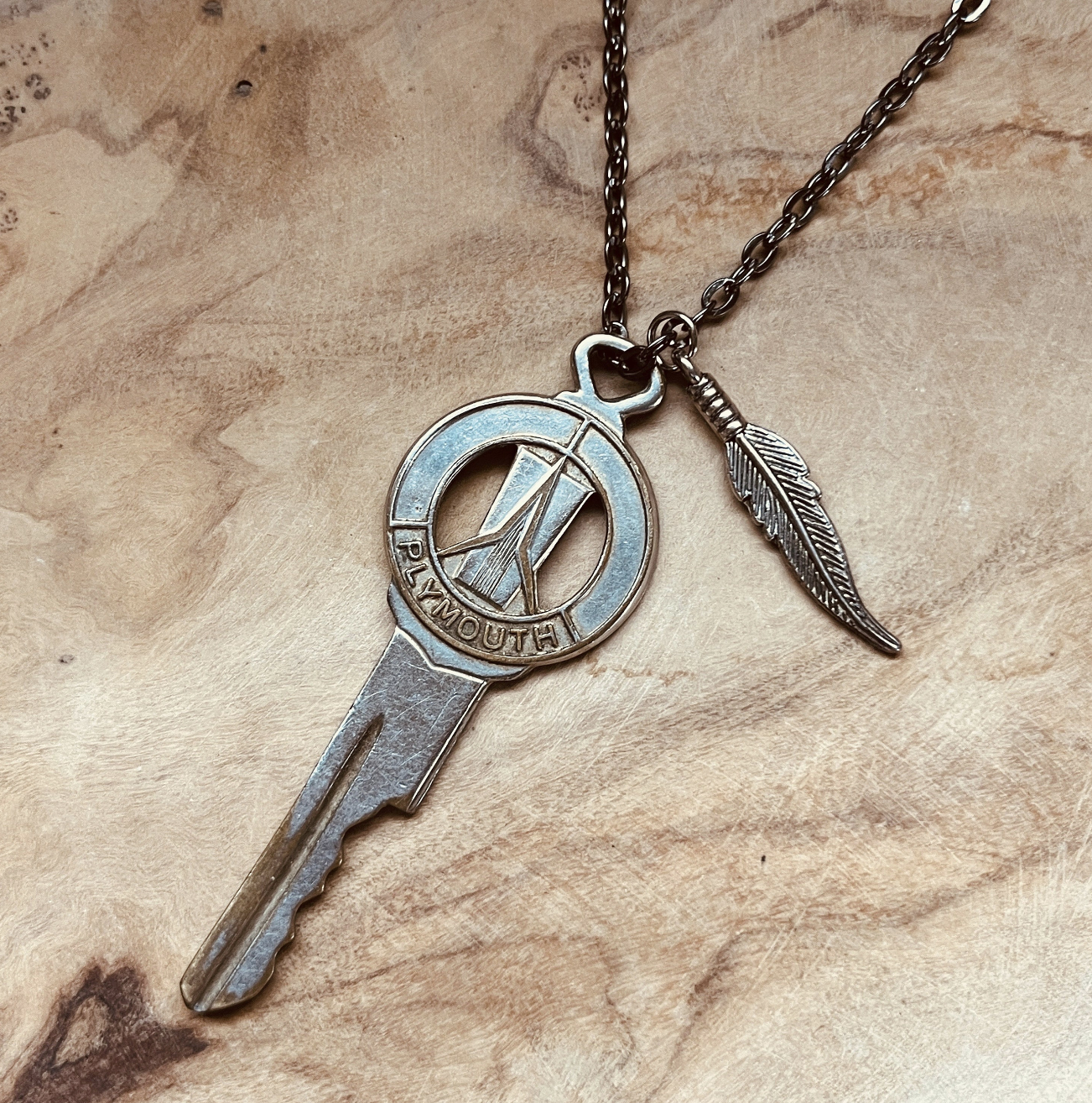 Vintage Plymouth Key Necklace or Keychain, Upcycled Car Key Jewelry, Plymouth Barracuda Road Runner Duster Accessory, Custom Chain & Charm Options
