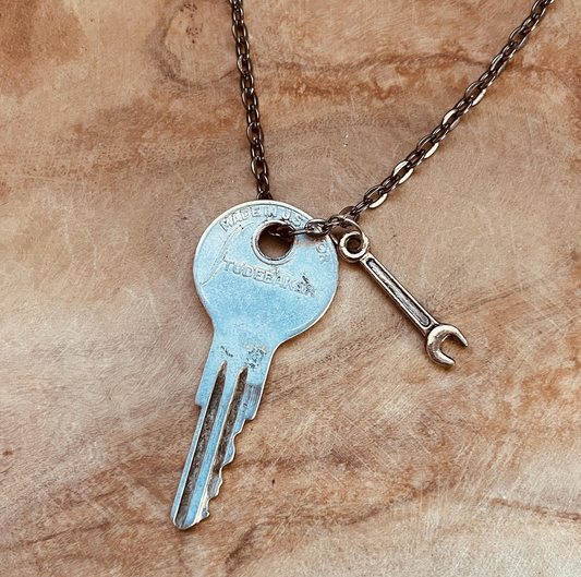 Vintage Studebaker Key Necklace or Keychain, Upcycled Car Key Jewelry, Classic Studebaker Accessories, Custom Chain & Charm Options