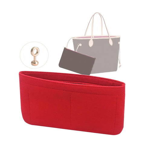 Purse Insert Organizer for Neverfull MM / GM Pochette Pouch conversion kit red felt material with D Ring attachment, convert to shoulder bag