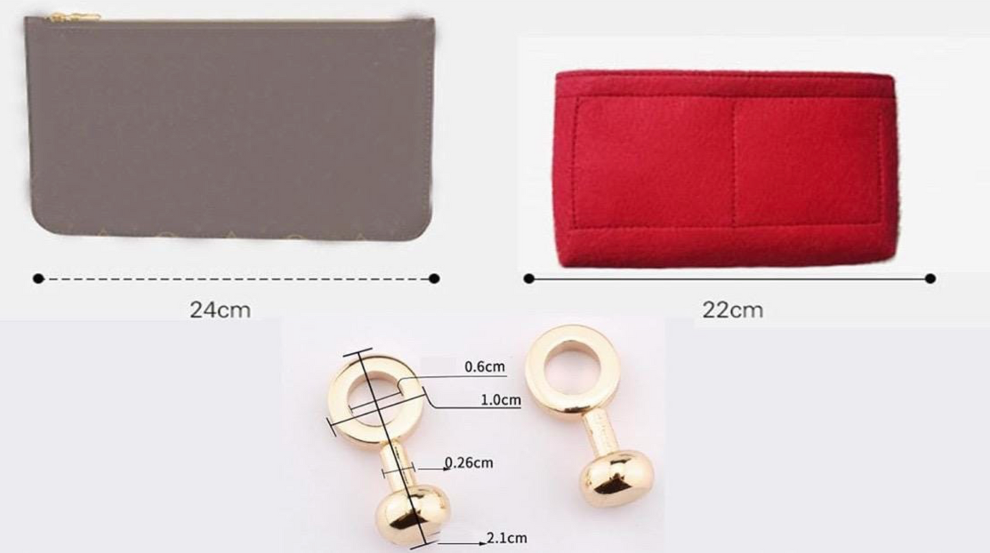 Purse Insert Organizer for Neverfull MM / GM Pochette Pouch conversion kit red felt material with D Ring attachment, convert to shoulder bag