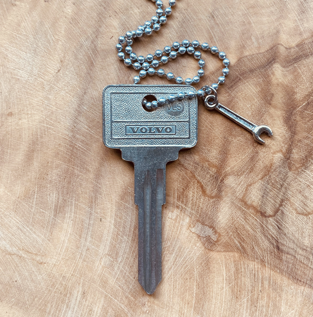 Vintage Volvo Key Necklace or Keychain, Upcycled Authentic Car Key with Custom Chain & Charm