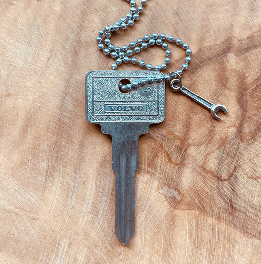 Vintage Volvo Key Necklace or Keychain, Upcycled Authentic Car Key with Custom Chain & Charm