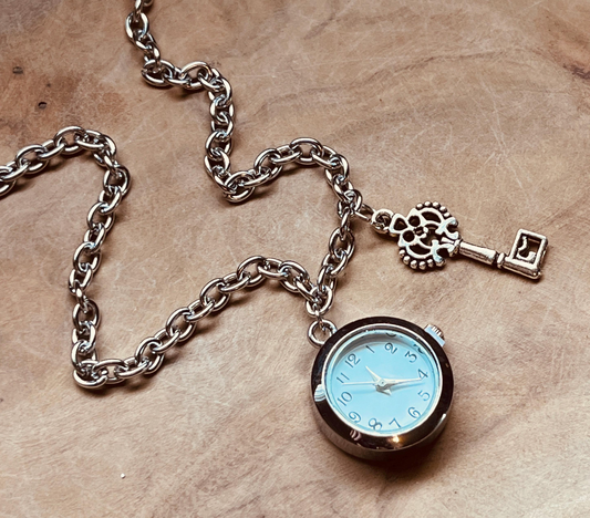 Watch Necklace, Clock Charm Necklace, Clock Pendant, Silver Watch, Custom Charm, Quartz Clock, Functional Mini Clock Pendant, Unique Jewelry, Gifts for Her