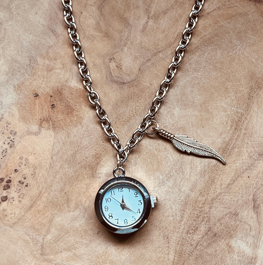 Watch Necklace, Clock Charm Necklace, Clock Pendant, Silver Watch, Custom Charm, Quartz Clock, Functional Mini Clock Pendant, Unique Jewelry, Gifts for Her