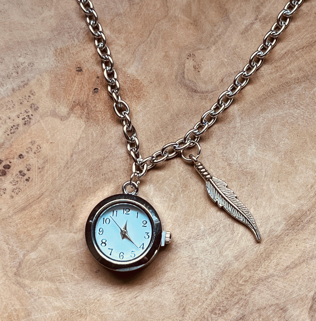 Watch Necklace, Clock Charm Necklace, Clock Pendant, Silver Watch, Custom Charm, Quartz Clock, Functional Mini Clock Pendant, Unique Jewelry, Gifts for Her