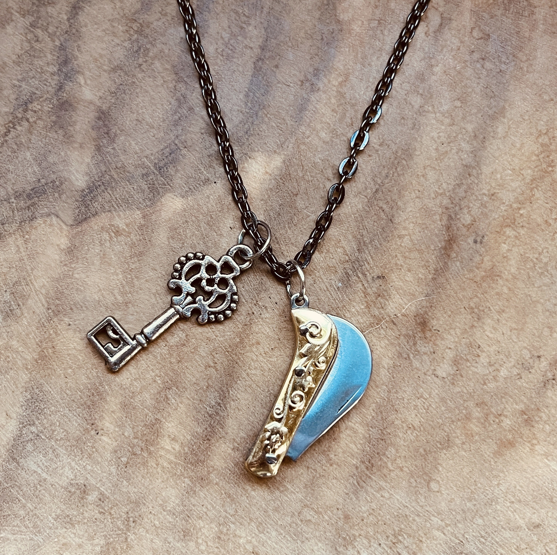 Mini Knife Necklace or Keychain, Vintage Style Pocket Knife Pendant with Custom Chain & Charm