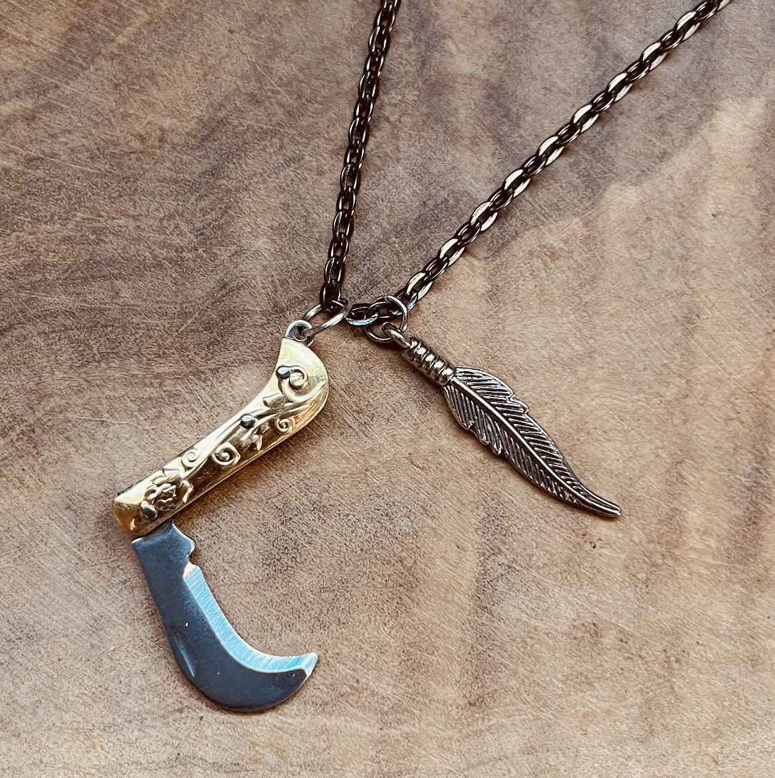 Mini Knife Necklace or Keychain, Vintage Style Pocket Knife Pendant with Custom Chain & Charm