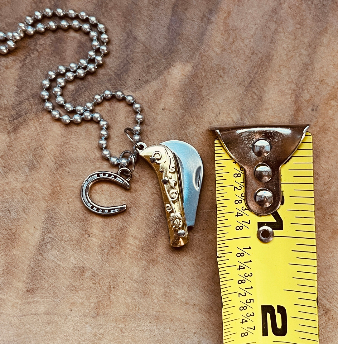 Mini Knife Necklace or Keychain, Vintage Style Pocket Knife Pendant with Custom Chain & Charm