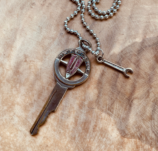 Vintage Oldsmobile Crest Key Necklace or Keychain, Upcycled Authentic Car Key with Custom Chain & Charm