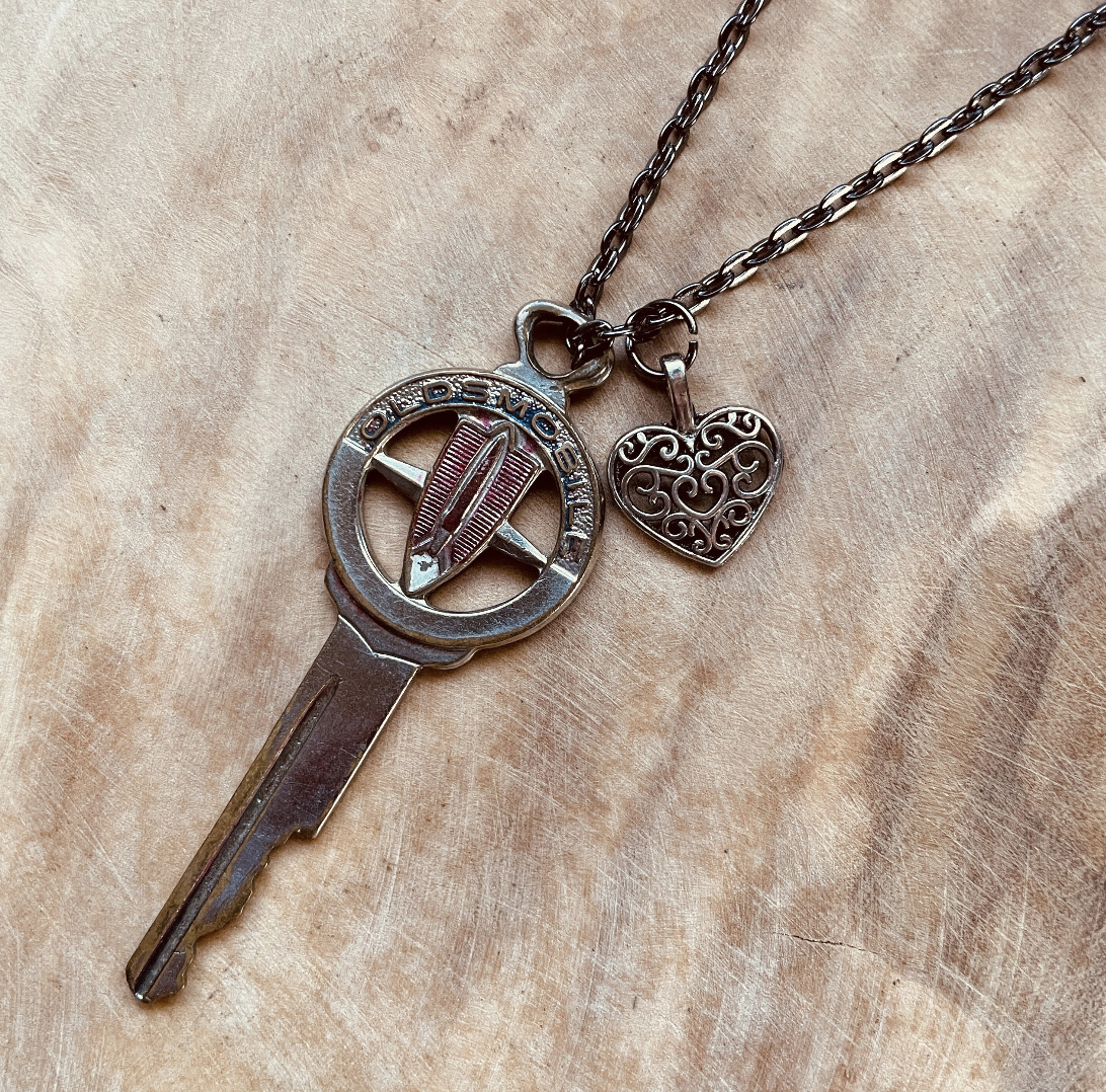 Vintage Oldsmobile Crest Key Necklace or Keychain, Upcycled Authentic Car Key with Custom Chain & Charm