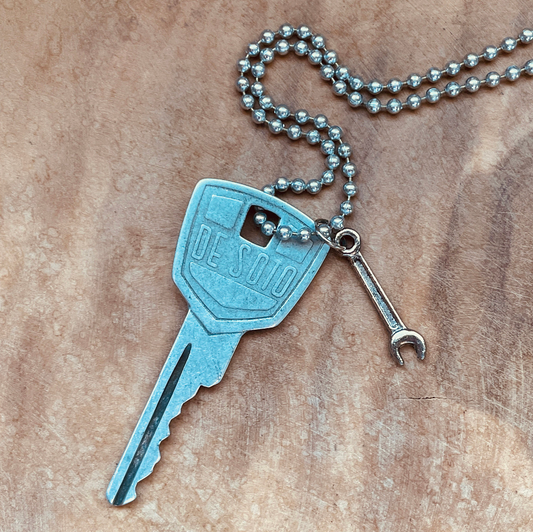 Vintage DeSoto Key Necklace or Keychain, Upcycled Classic Car Key with Custom Chain & Charm