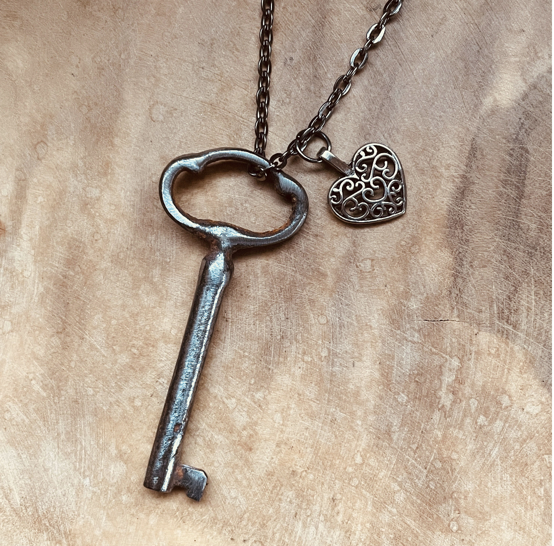 Authentic Vintage Skeleton Key Necklace or Keychain, Upcycled Real Skeleton Key with Custom Chain & Charm