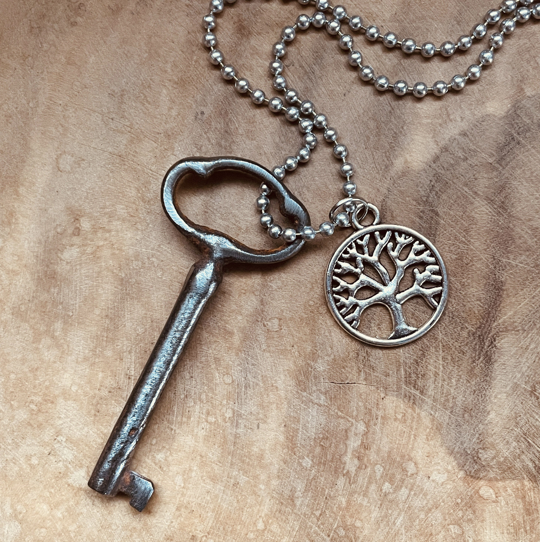 Authentic Vintage Skeleton Key Necklace or Keychain, Upcycled Real Skeleton Key with Custom Chain & Charm