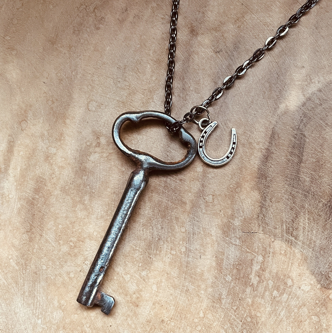 Authentic Vintage Skeleton Key Necklace or Keychain, Upcycled Real Skeleton Key with Custom Chain & Charm