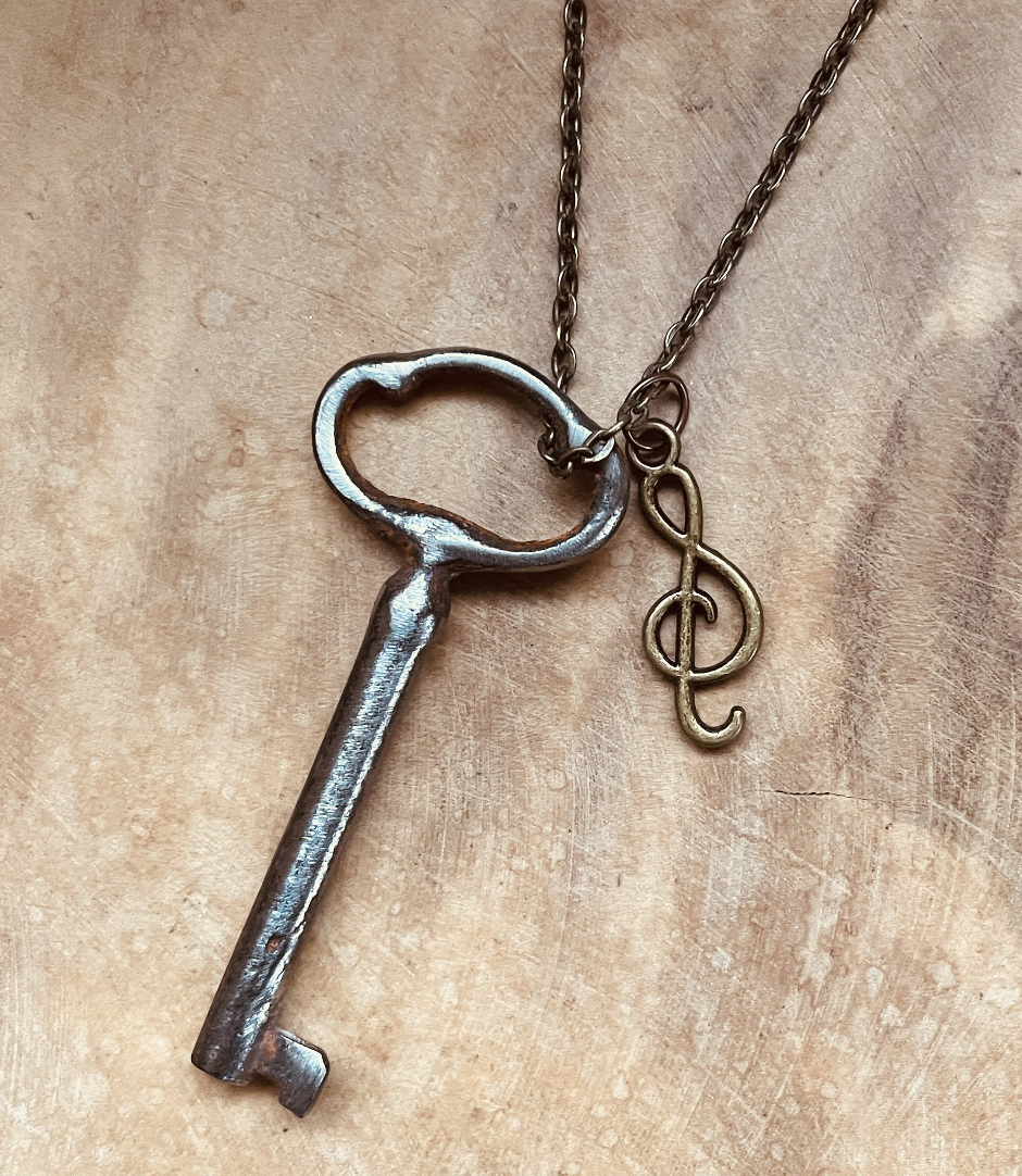 Authentic Vintage Skeleton Key Necklace or Keychain, Upcycled Real Skeleton Key with Custom Chain & Charm