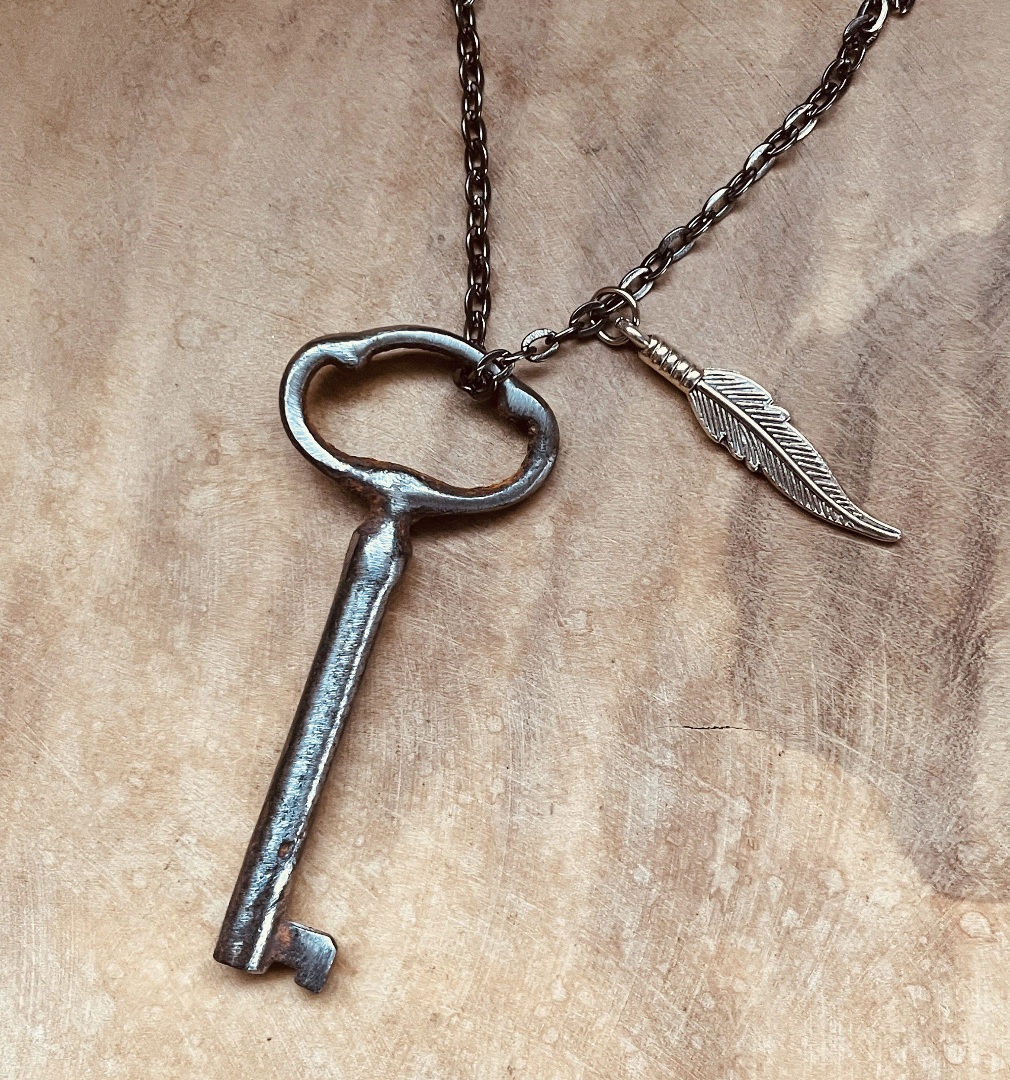 Authentic Vintage Skeleton Key Necklace or Keychain, Upcycled Real Skeleton Key with Custom Chain & Charm