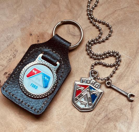 Vintage Ford Crest Necklace & Keychain Set, Authentic Ford Emblem Pendant with Custom Chain & Charm
