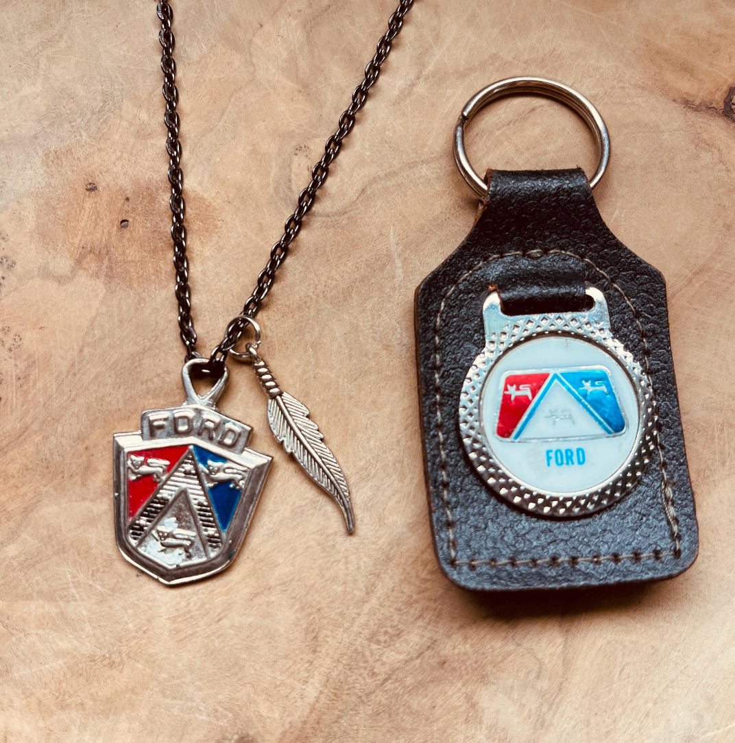 Vintage Ford Crest Necklace & Keychain Set, Authentic Ford Emblem Pendant with Custom Chain & Charm