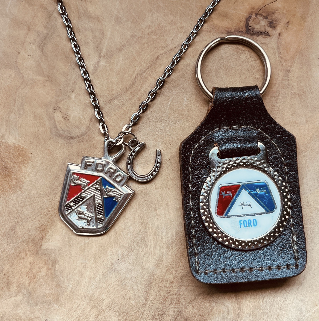 Vintage Ford Crest Necklace & Keychain Set, Authentic Ford Emblem Pendant with Custom Chain & Charm