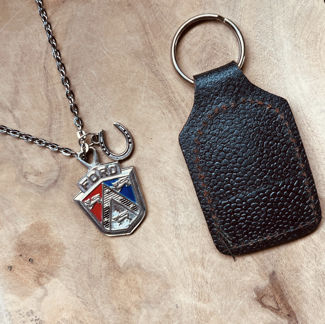 Vintage Ford Crest Necklace & Keychain Set, Authentic Ford Emblem Pendant with Custom Chain & Charm