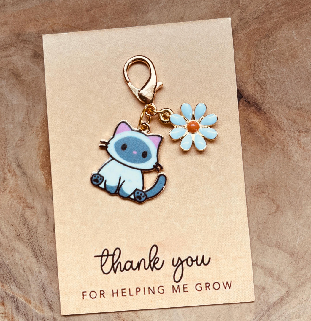 Cute Cat Zipper Pull, Kawaii Cat Charm, Cat Keychain, Daisy, Necklace, Bag Charm, Cat Lover Gift, Backpack or Purse Accessory, Pocket Hug