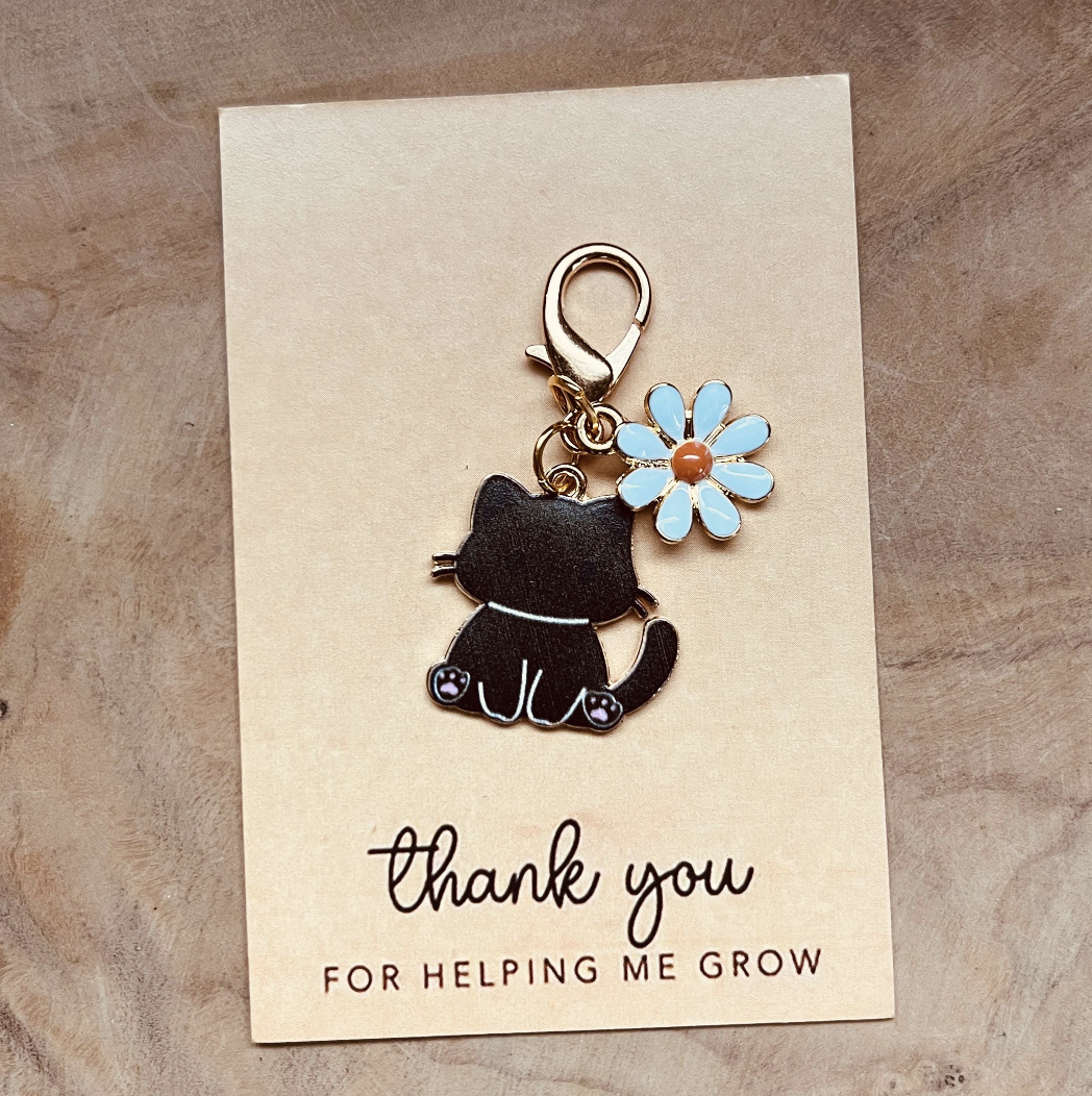 Cute Cat Zipper Pull, Kawaii Cat Charm, Cat Keychain, Daisy, Necklace, Bag Charm, Cat Lover Gift, Backpack or Purse Accessory, Pocket Hug