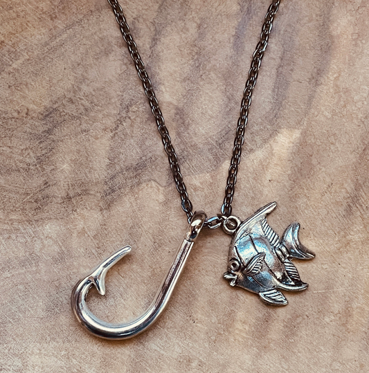 Fish Hook Necklace, Fishing Hook Charm, Fisherman, Surfer Necklace, Go Fishing, Fish Hook Jewelry, Fishing Gifts, Boating, Fishing Keychain