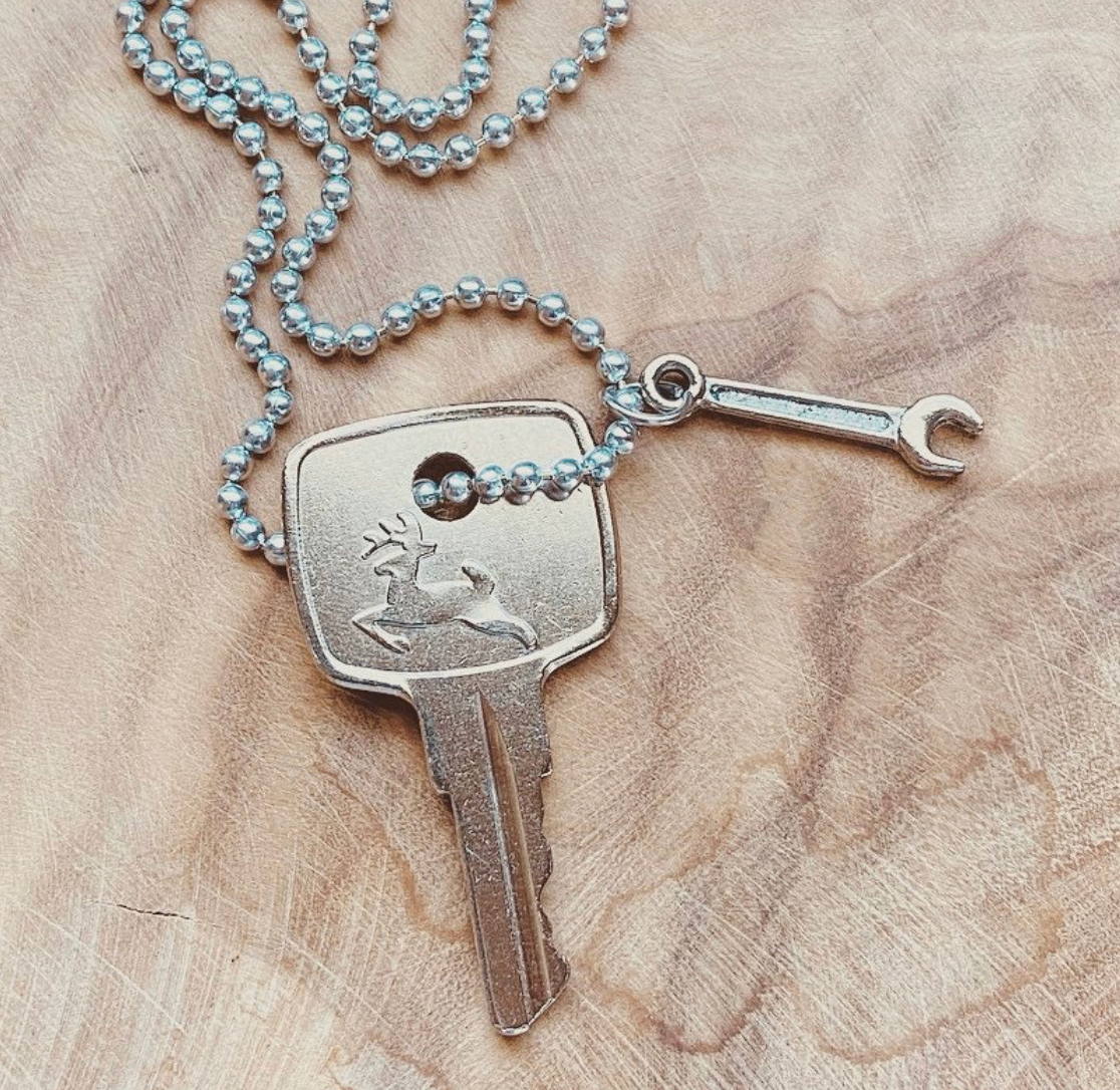 John Deere Key Necklace, Tractor Key, John Deere Keychain, Country Girl, Vintage Key, Tractor, Farmer, Farm, John Deere Charm, Dozer, Chain, AR51481